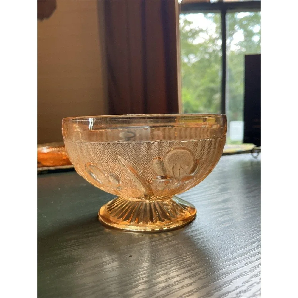 Mini Bundle Jeanette Iris & Herringbone Marigold Glass‎ Footed Bowl & (2) Plates